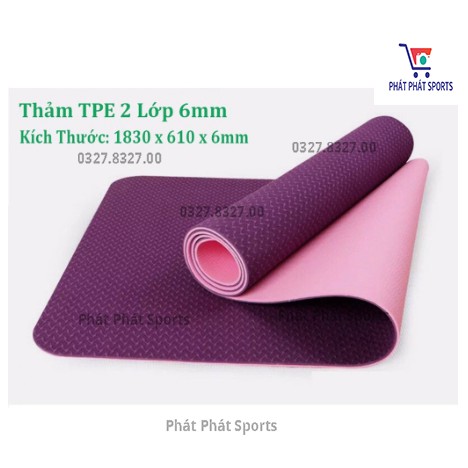 Thảm tập yoga, tập gym 2 lớp dày 6mm chống trơn chống tuột