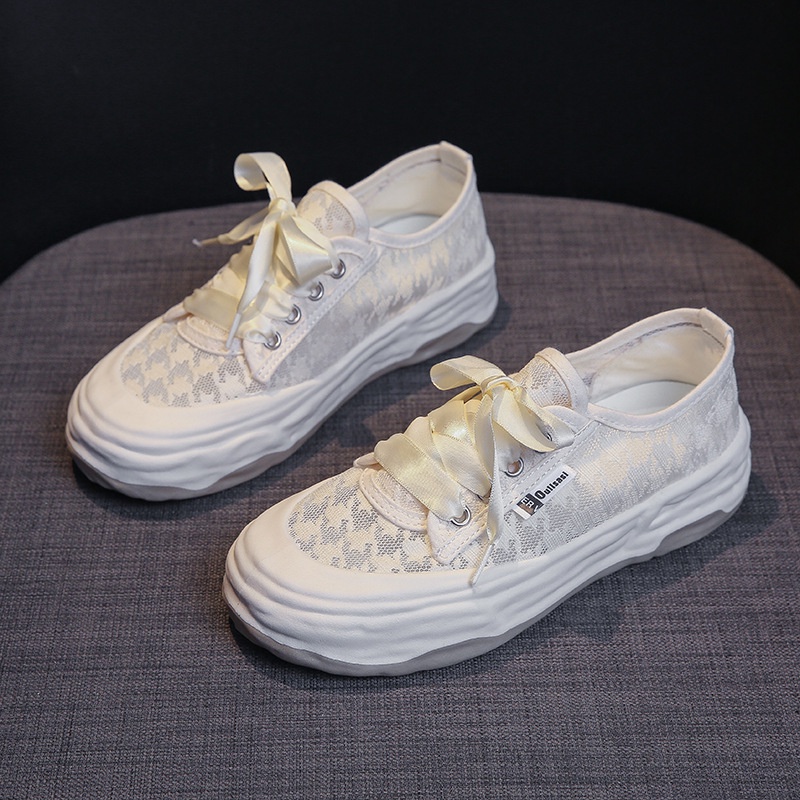 Giày Thể Thao Đế Bằng Phối Lưới Thoáng Khí Thời Trang Mùa Hè 2022 Mới Cho Nữ