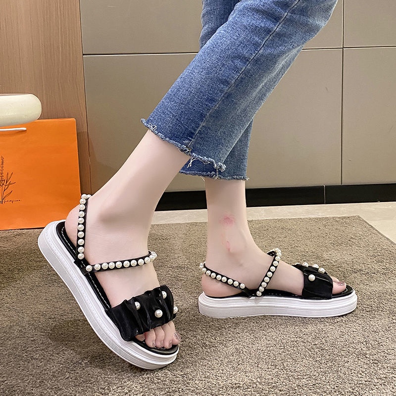 Xăng đan Đính Ngọc Trai Chống Trượt Dễ Phối Đồ Thời Trang Cho Nữ