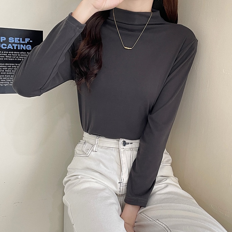 SUXI Áo thun tay dài cổ cao dáng ôm thời trang mùa thu mới dễ phối đồ cho nữ