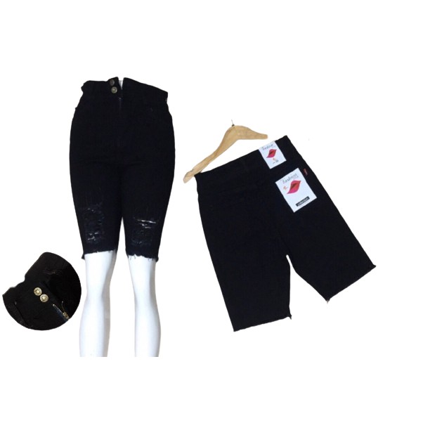 Quần jean lửng gối rách sợi lưng cao 2 nút có size đại