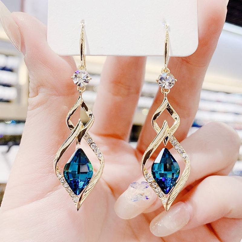 Bông Tai Dáng Dài Đính Đá Pha Lê Xanh Dương Phong Cách Hàn Quốc Thời Trang Mùa Hè Cao Cấp Cho Nữ S925