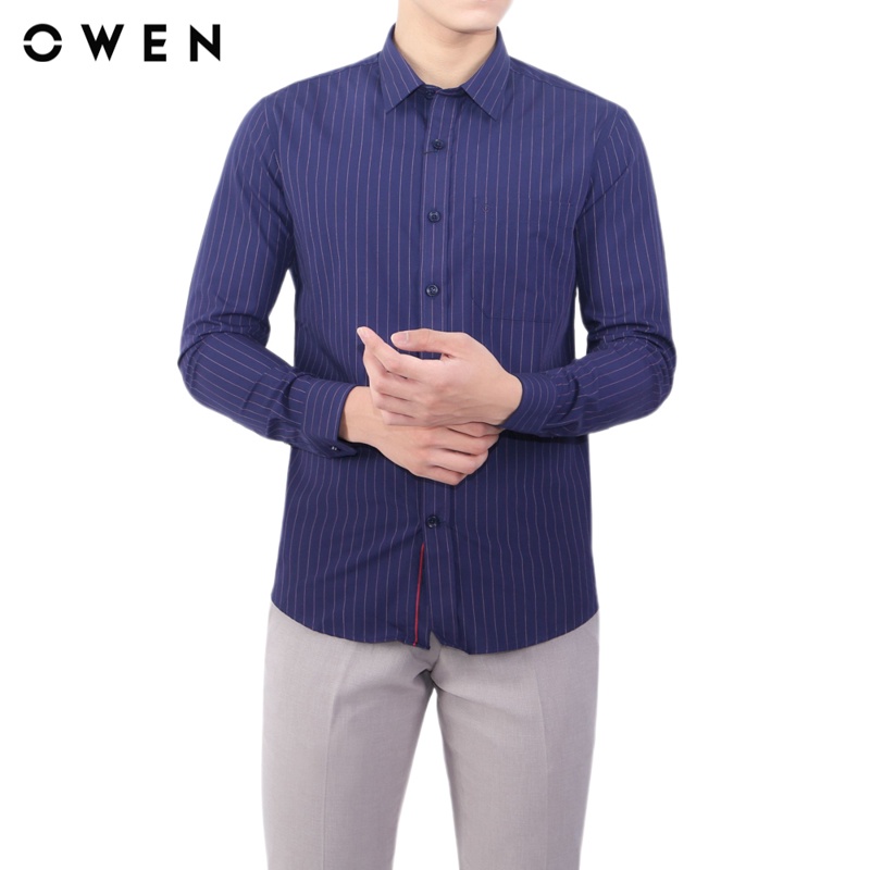 Áo sơ mi dài tay nam Owen Bamboo Slim Fit Xanh kẻ - AS20108D