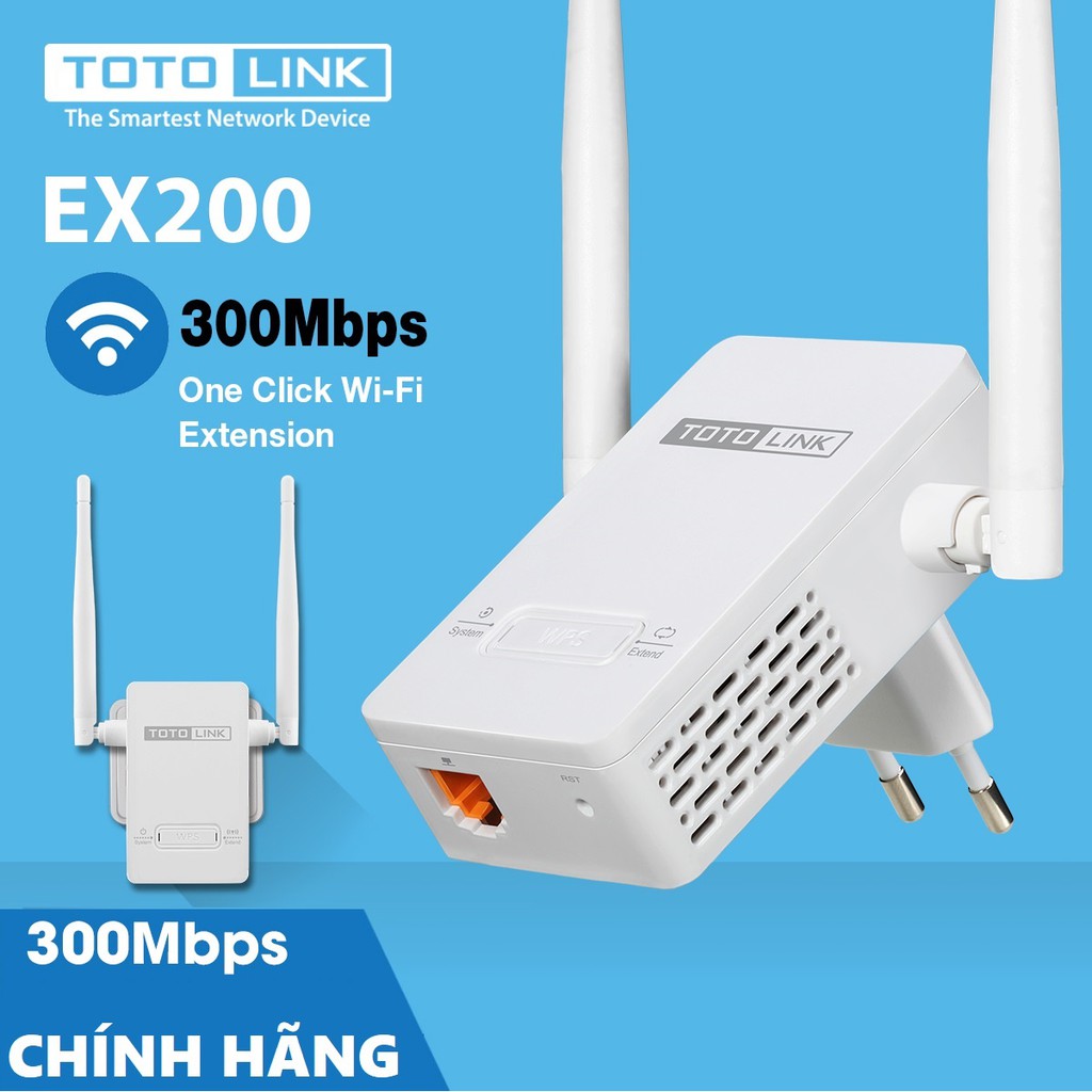 Bộ Kích Sóng Wifi Totolink Chính Hãng - Chuẩn N 300Mbps - EX200 - BH 12 Tháng