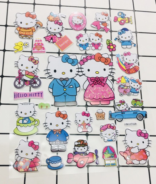 Bộ Sticker HELLO kitty hình nổi trống nước , sét Sticker mèo kitty như hình shop đăng