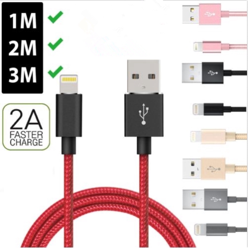 Cáp sạc dây bện cổng USB lightning 1m 2m 3m cho iPhone