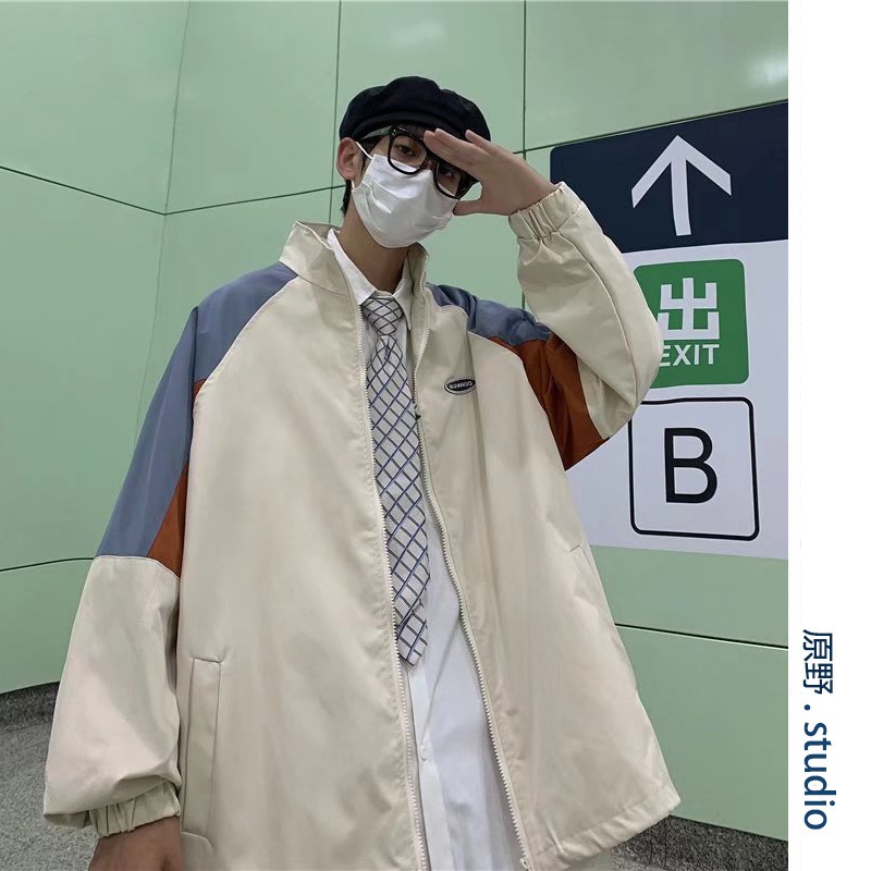 Áo khoác bóng chày dáng rộng màu sắc tương phản phong cách Hàn Quốc thời trang cho nam