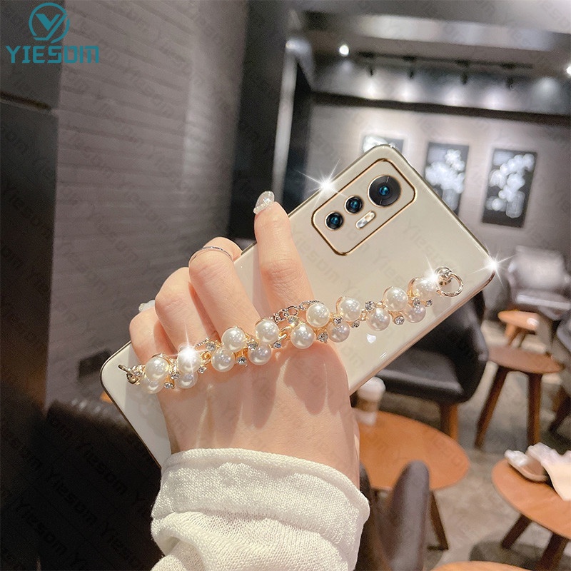 Ốp Điện Thoại Silicon Dẻo Mạ Màu Ngọc Trai Sang Trọng Kèm Vòng Đeo Tay Cho Xiaomi 12 11T 10T 12T Pro Mi 11 12 Lite 5G