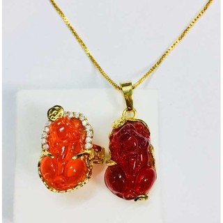 Mặt dây chuyền nam, nữ phong thủy đá thạch anh chạm tỳ hưu tài lộc may mắn (màu đỏ)