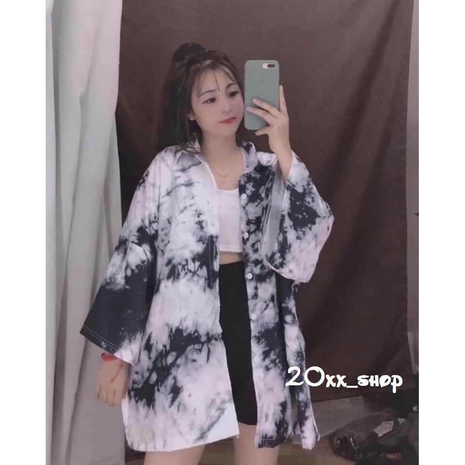 Áo Sơ Mi Loang Tay Lỡ Form Oversize Ulzzang Nam Nữ Unisex