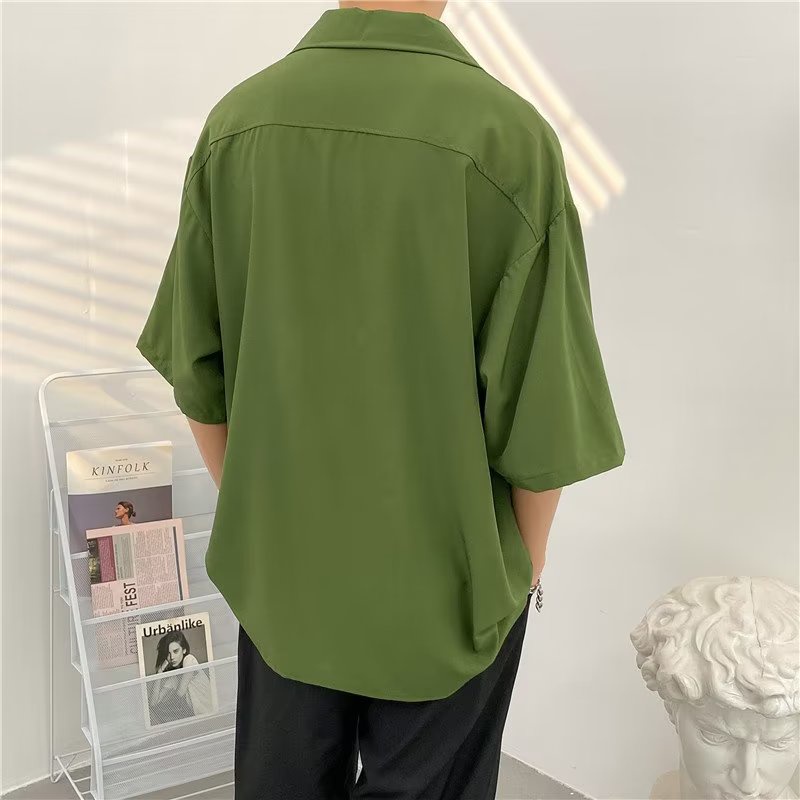 Áo Sơ Mi Tay Ngắn Dáng Rộng In Họa Tiết Hai Túi Phong Cách Hàn Quốc Thời Trang Mùa Hè 2022 Chất Lượng Cao Cho Nam