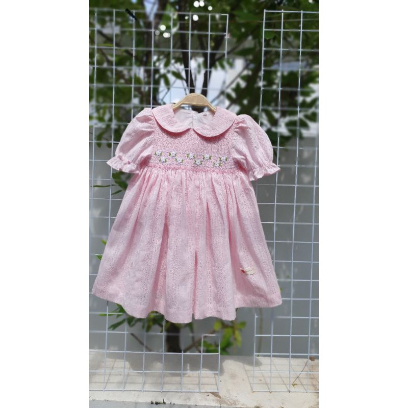 váy smock hồng gân