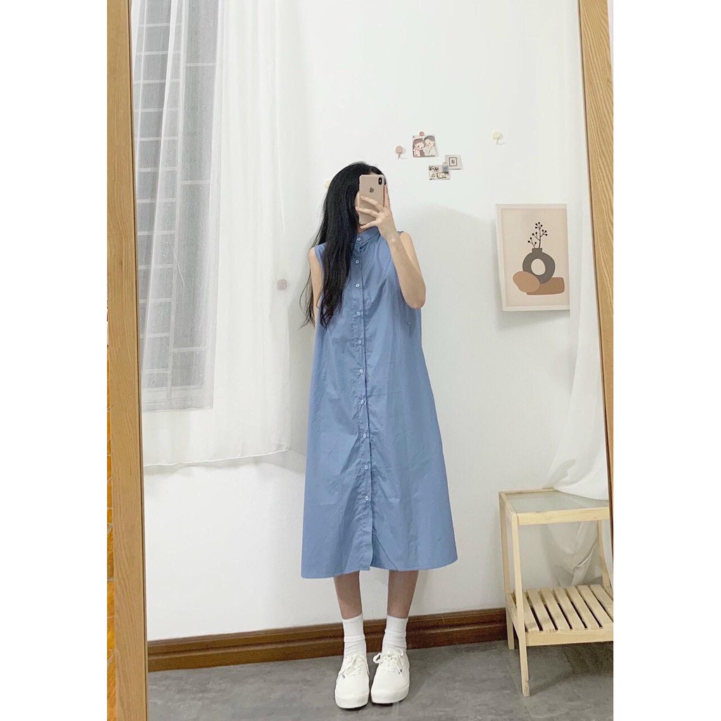 VÁY SƠ MI THÔ MỀM KHUY CÀI CHÉO
