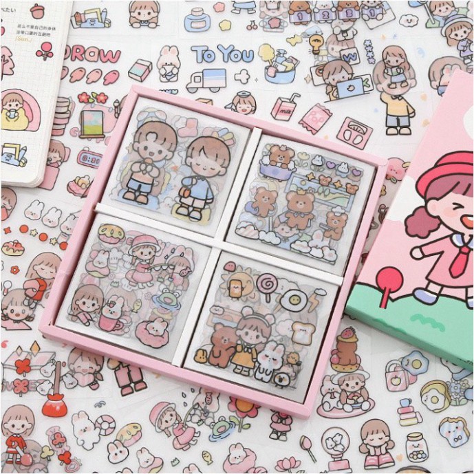 Giảm Giá (RẺ VÔ ĐỊCH) BỘ 1000 STICKER HÃNG TELADO CÔ GÁI VÀ BÉ THỎ CHO BÉ YÊU -Shop Uy tín