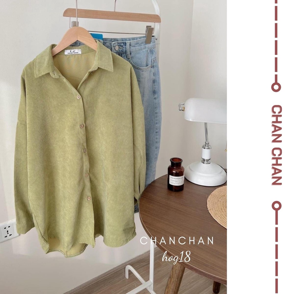 Áo Sơ Mi Nhung Tăm, Áo Sơ Mi Nữ Dài Tay Form Rộng Oversize