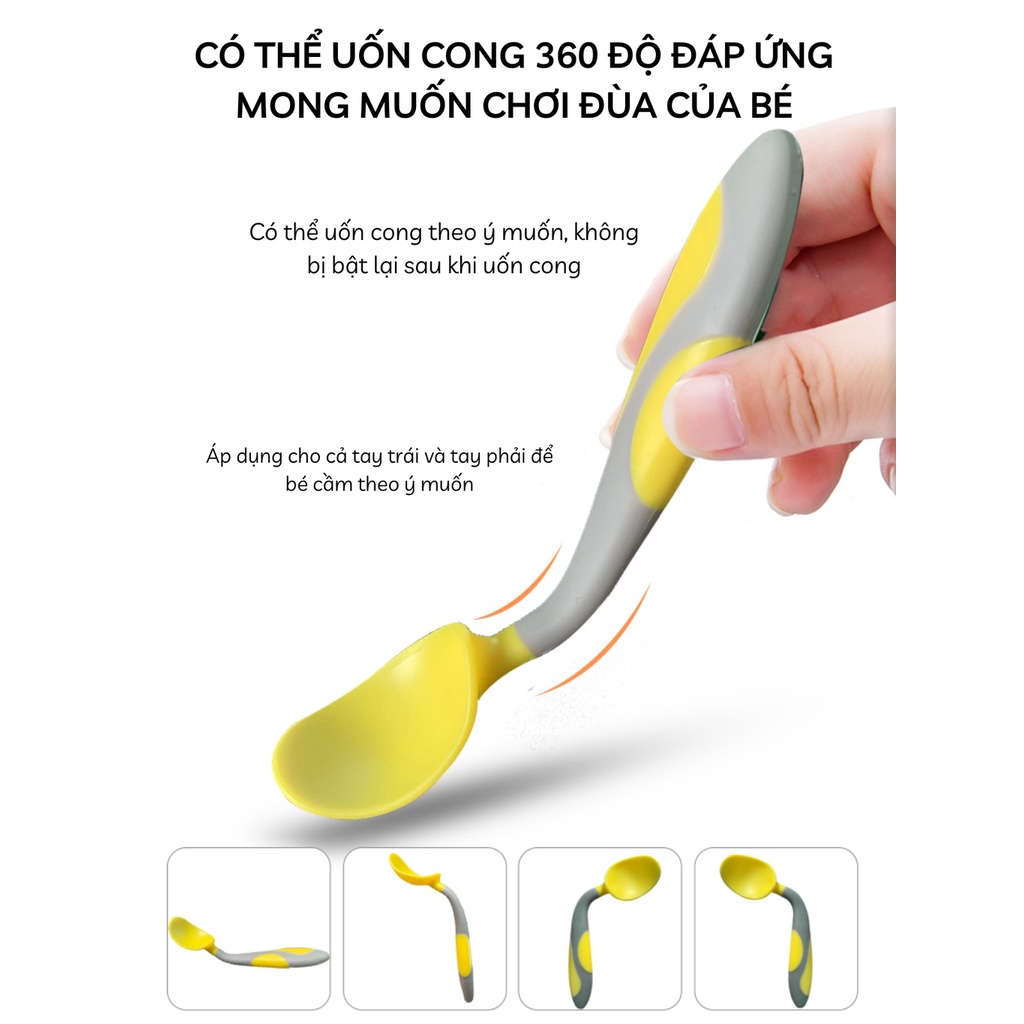 Thìa Dĩa Bẻ Cong Tập Ăn Tập Xúc Cho Bé Chất Liệu Silicon Cao Cấp