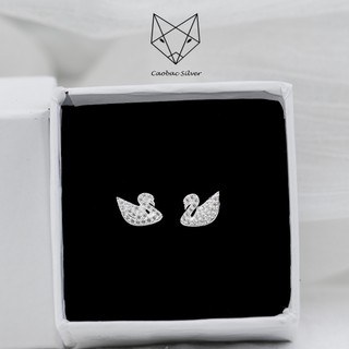 Khuyên tai bạc nữ caobac silver chất liệu bạc ta s99 mặt thiên nga đính đá tinh xảo - skt7