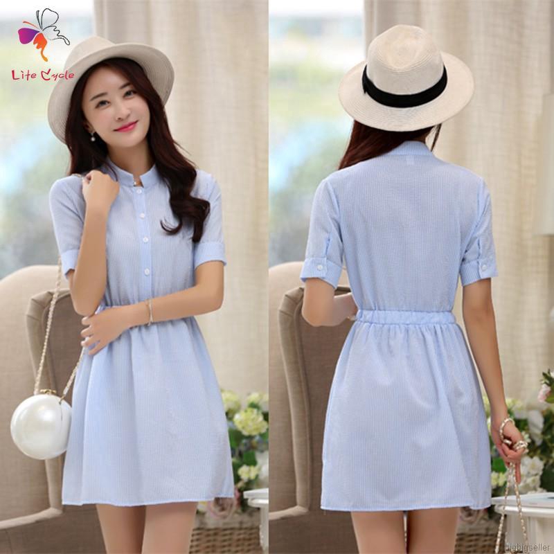 Đầm sơ mi kẻ sọc thời trang cho nữ
