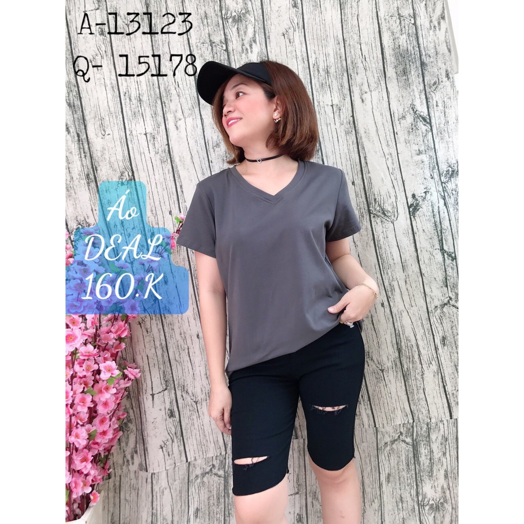 Áo BIG SIZE cổ tim trơn vải cotton xịn mịn 13123