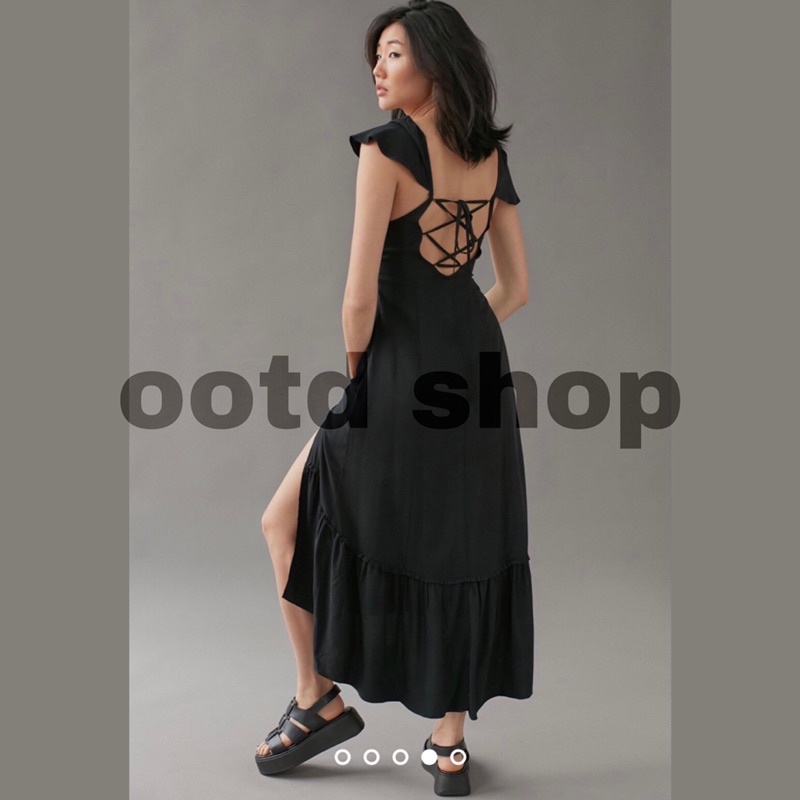 Đầm midi đen xẻ tà gợi cảm phong cách boho Urban Outfitters VNXK (có ảnh thật)