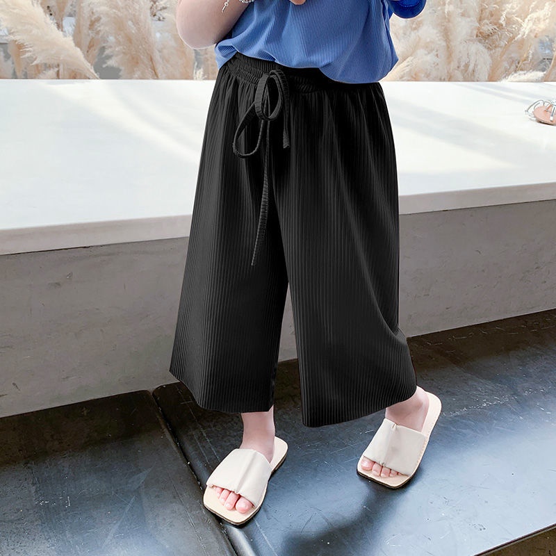 Quần Dài Ống Rộng Bằng Lụa Lạnh Phong Cách Mới Mùa Hè 2022 Dành Cho Bé Gái