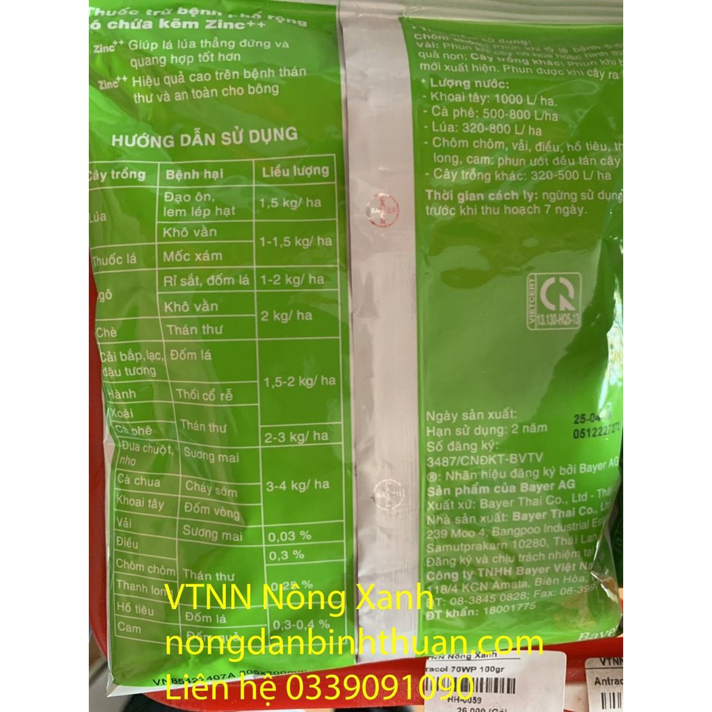 Thuốc trừ bênh cây trồng Antracol 70 WP