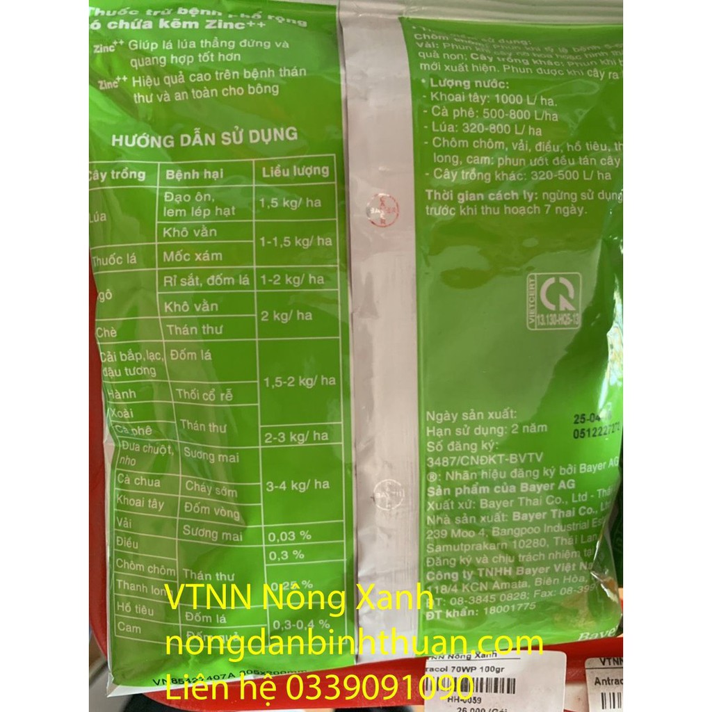  Thuốc trừ bênh cây trồng Antracol 70 WP