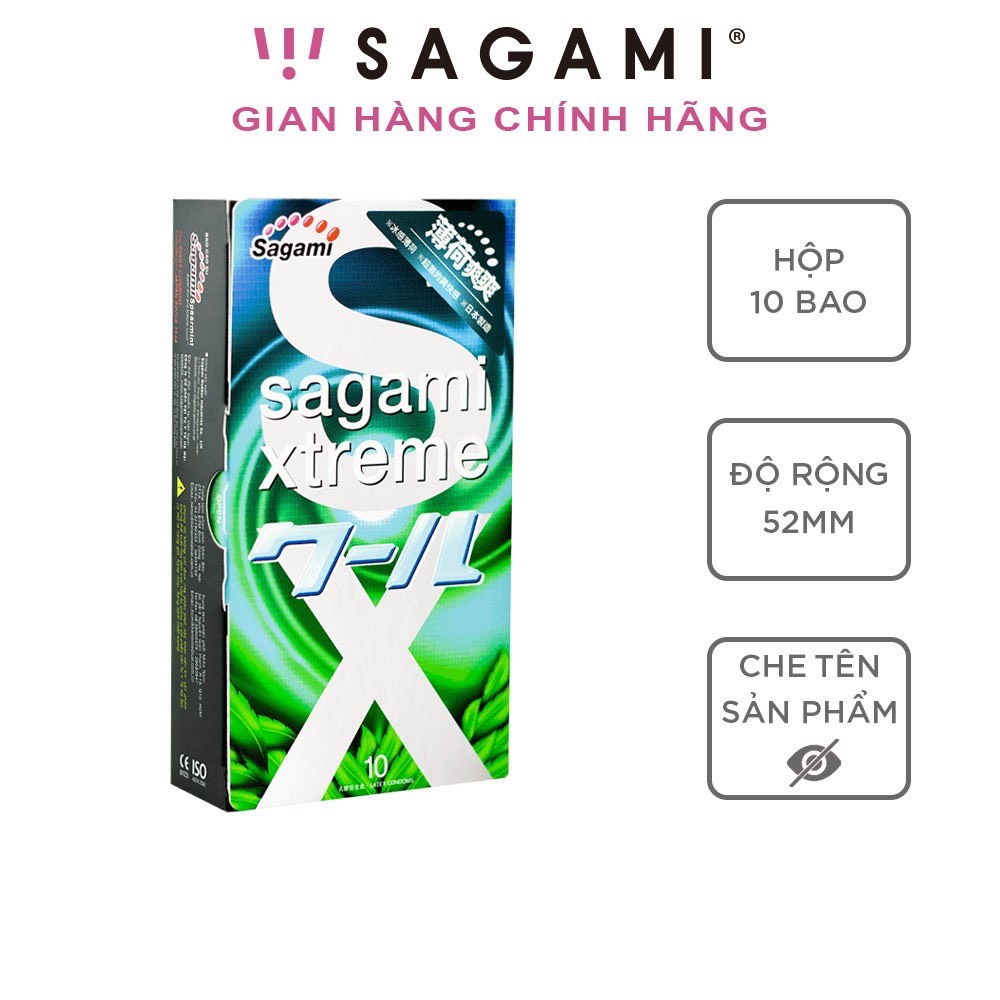 Bao cao su Sagami Spearmint Kéo dài thời gian, Hương bạc hà - Hộp 10 bao