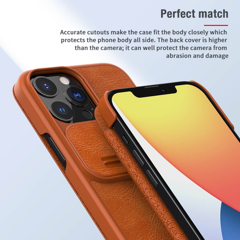 Case bao da chống sốc Nillkin Qin Pro cho iPhone 13 Pro Max trang bị nắp bảo vệ Camera - hotphukien phân phối