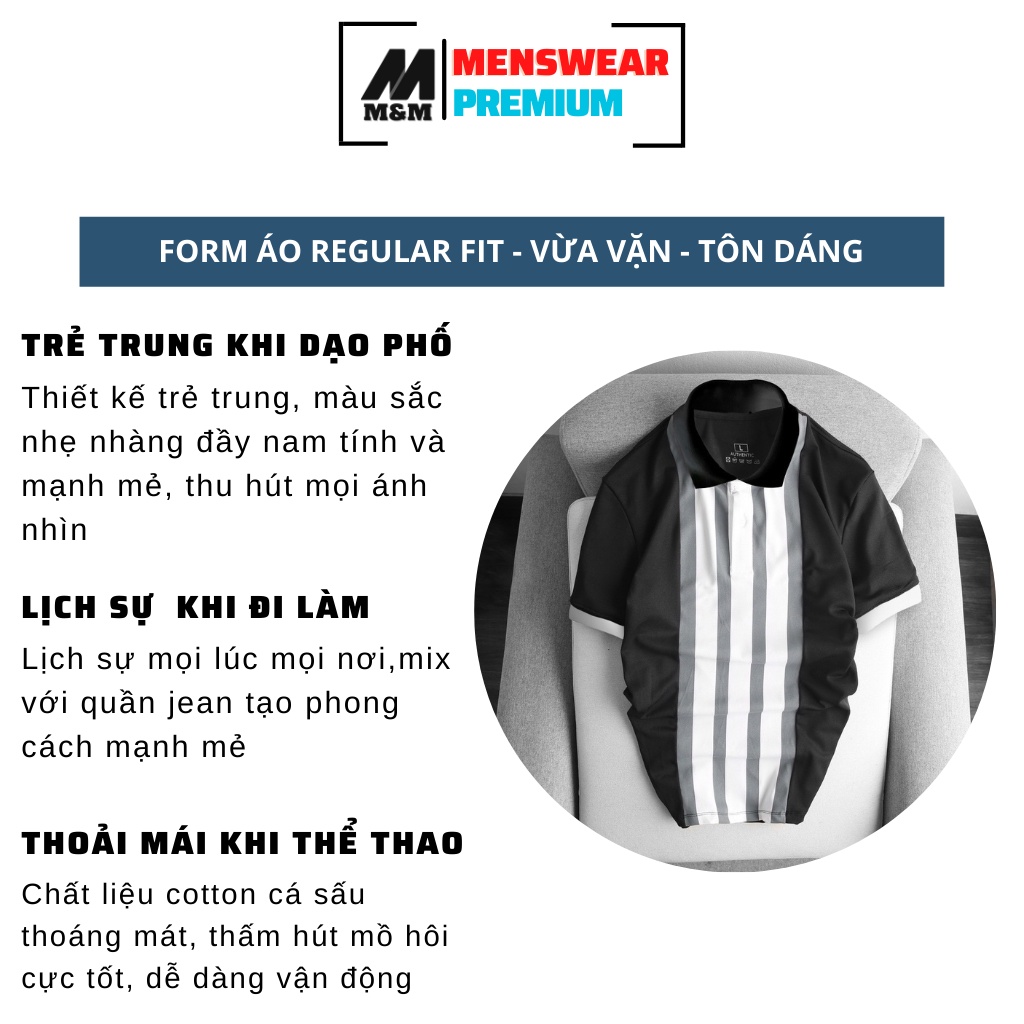 Áo Thun Polo Nam M&amp;M, Áo Thun Polo Nam Cao Cấp, Tay Ngắn, Vải Cotton Smooth Pique Xuất Xịn, Chuẩn form, Dày Dặn HC100
