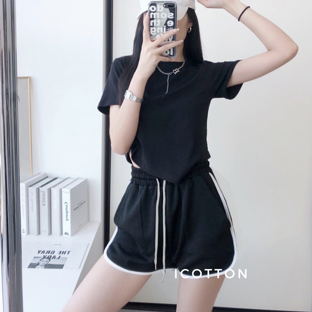 Quần đùi nữ thể thao Icotton  Quần đùi bo viền chất liệu da cá cao cấp, mặc hè thoáng mát