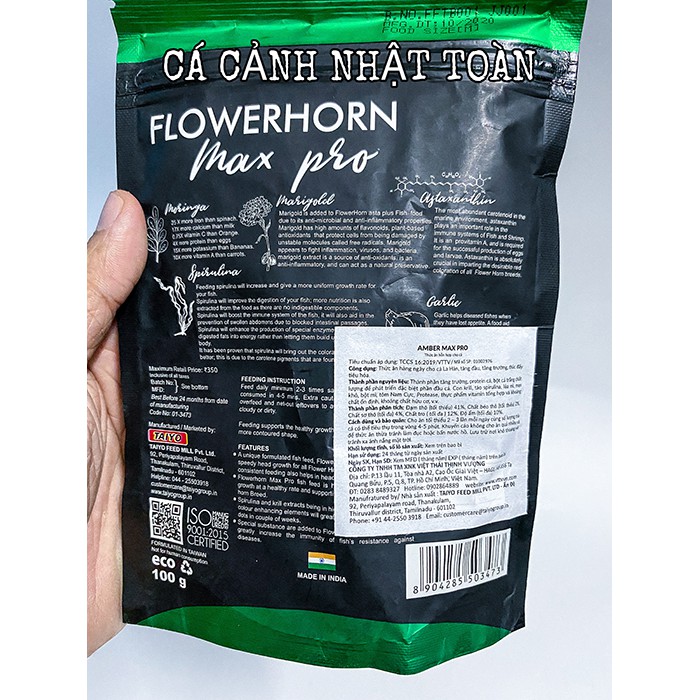 THỨC ĂN CÁ LA HÁN AMBER ẤN ĐỘ FLOWERHORN MAX PRO HỖ TRỢ TOÀN DIỆN 100G