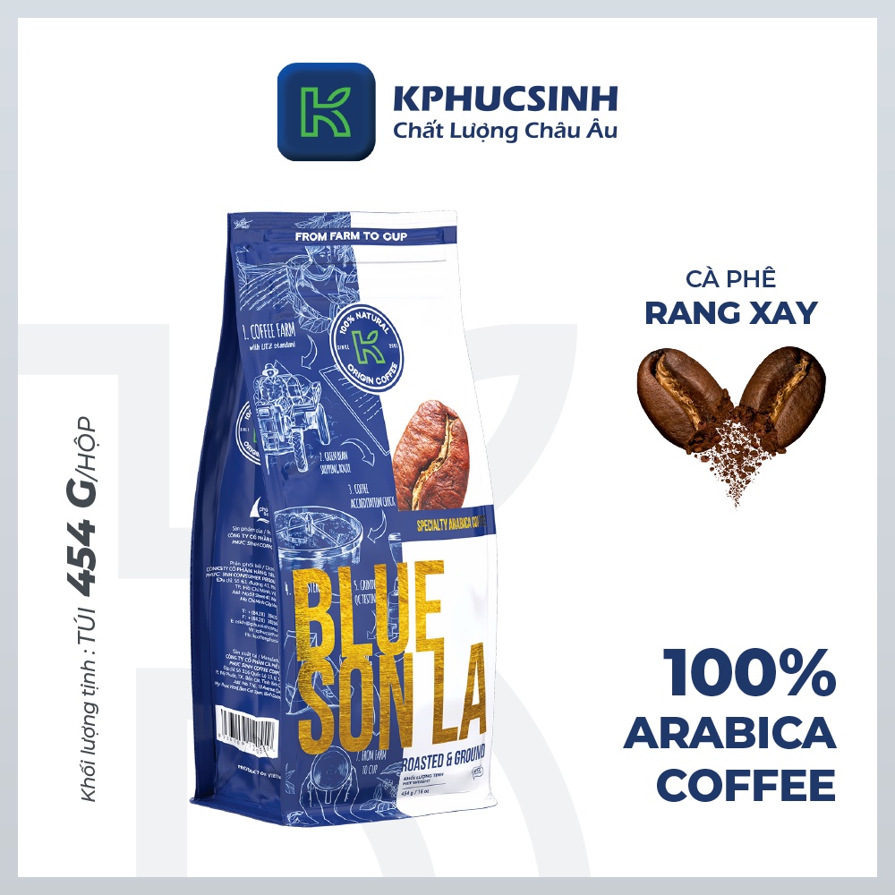 Cà phê nguyên chất Arabica Blue Sơn La xuất khẩu KCOFFEE hậu ngọt vị chua nhẹ 454g/gói KPHUCSINH - Hàng Chính Hãng