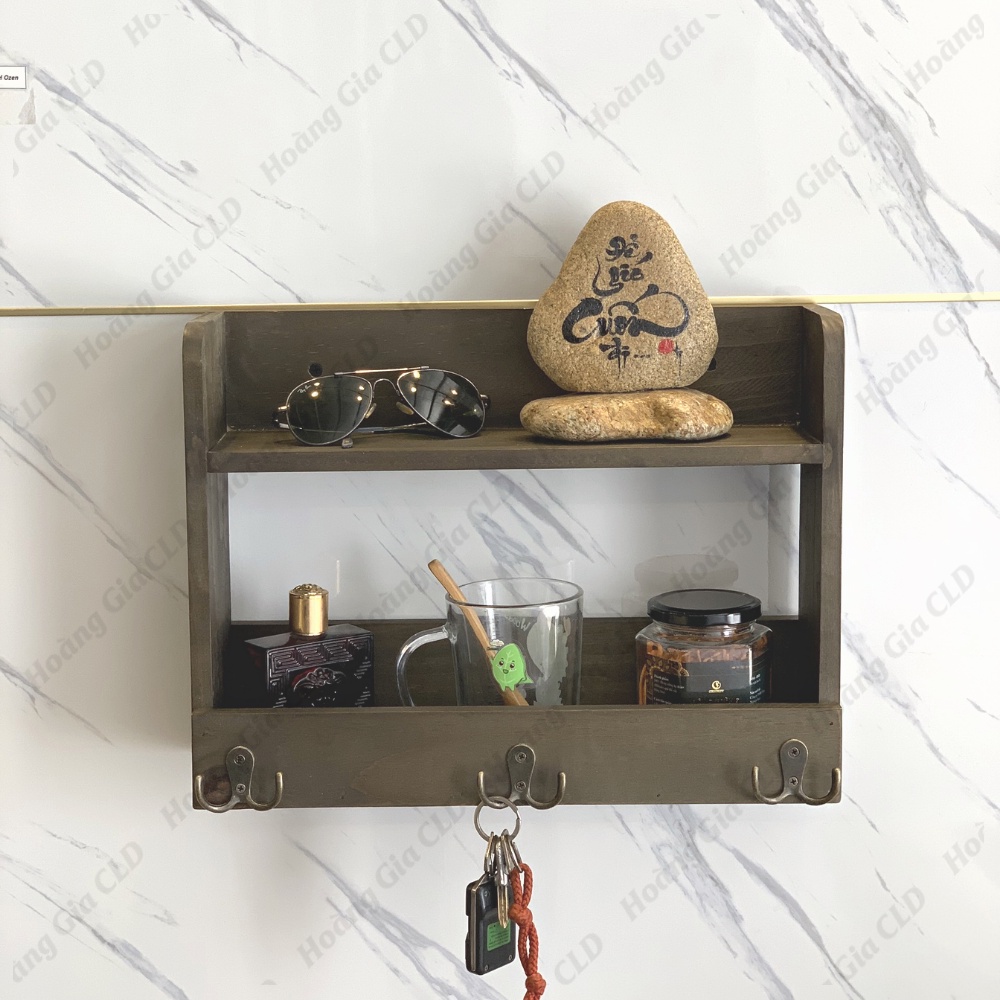Kệ gỗ để đồ treo tường - Trang trí nhà cửa sang trọng gọn gàn đẹp mắt - Chất liệu gỗ thông sơn 2 màu, phong cách Vintage