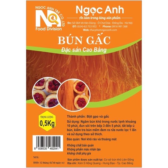 Bún gấc Cao Bằng gói 500gr màu gấc tự nhiên không phẩm màu, ăn kiêng eatclean