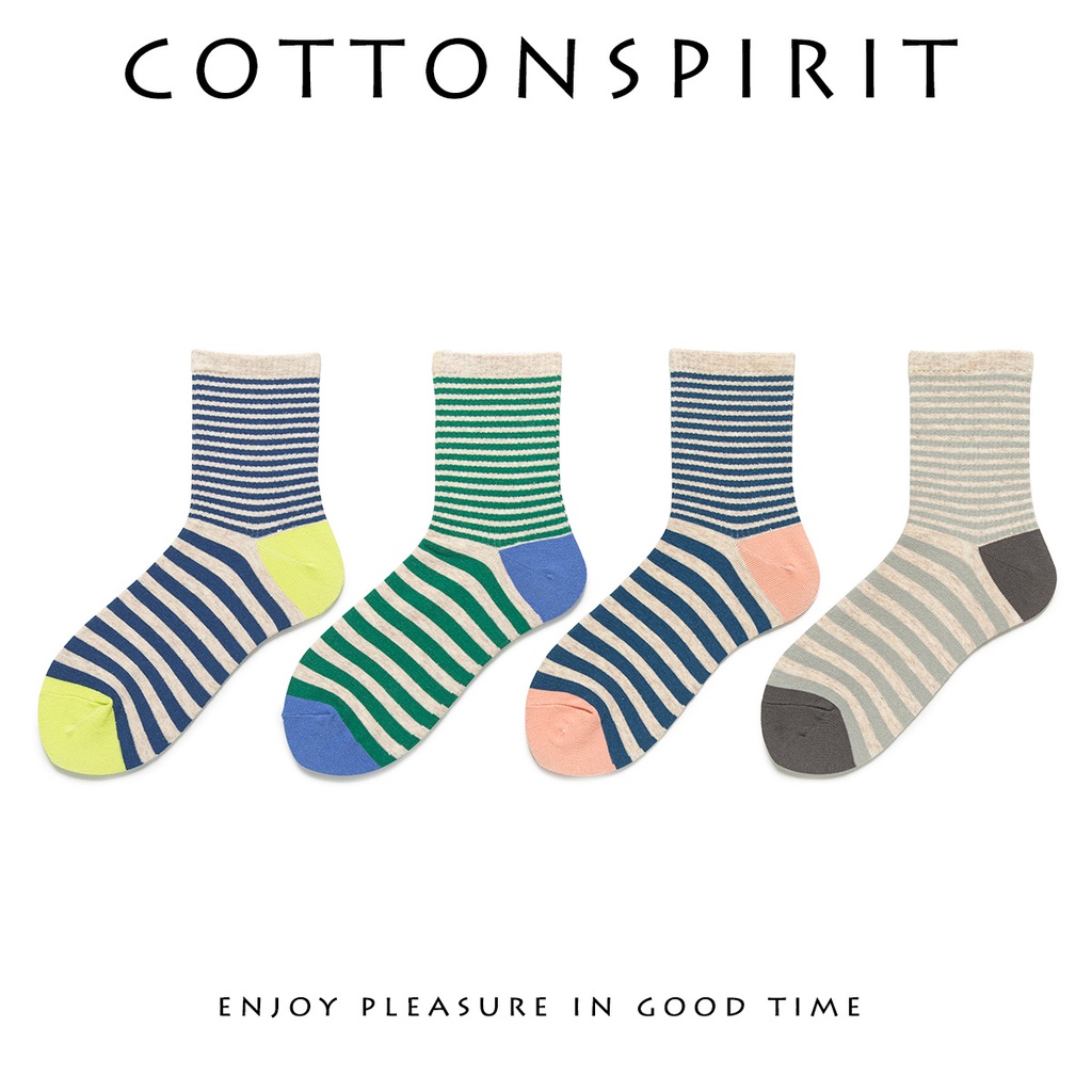 Vớ cổ cao cá tính Nữ Thể thao Tất dài cao cổ cao cấp Cotton Hàn Quốc Kẻ sọc ngang