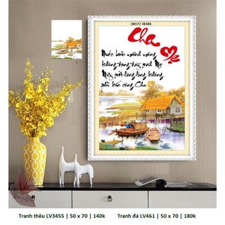 Tranh thêu chữ thập, tranh đính đá cha mẹ lv3455 , lv461