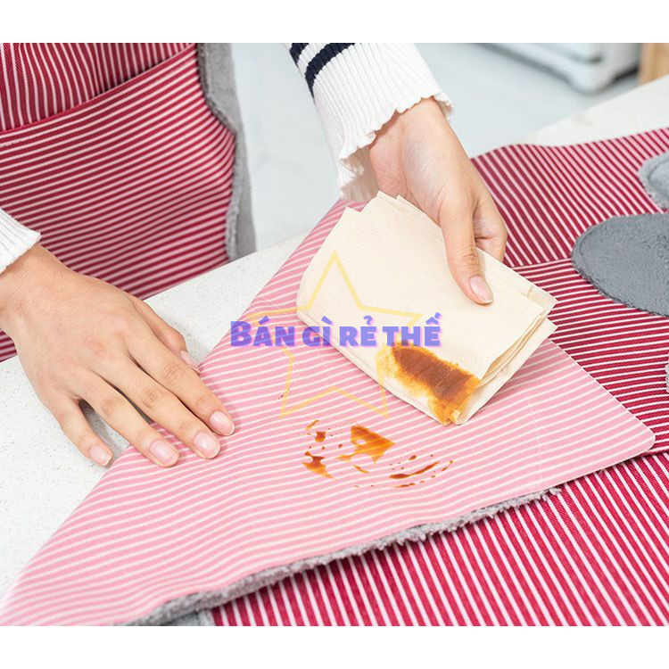 Tạp dề họa tiết kẻ sọc loại dày thiết kế khăn lau tay hai bên hông, chống thấm nước, có túi to tiện dụng
