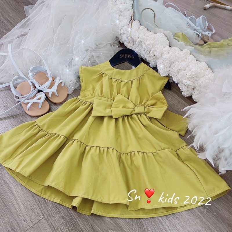 [VÁY BÉ GÁI] Váy thô mềm 2 màu kèm nơ siêu xinh cho bé gái