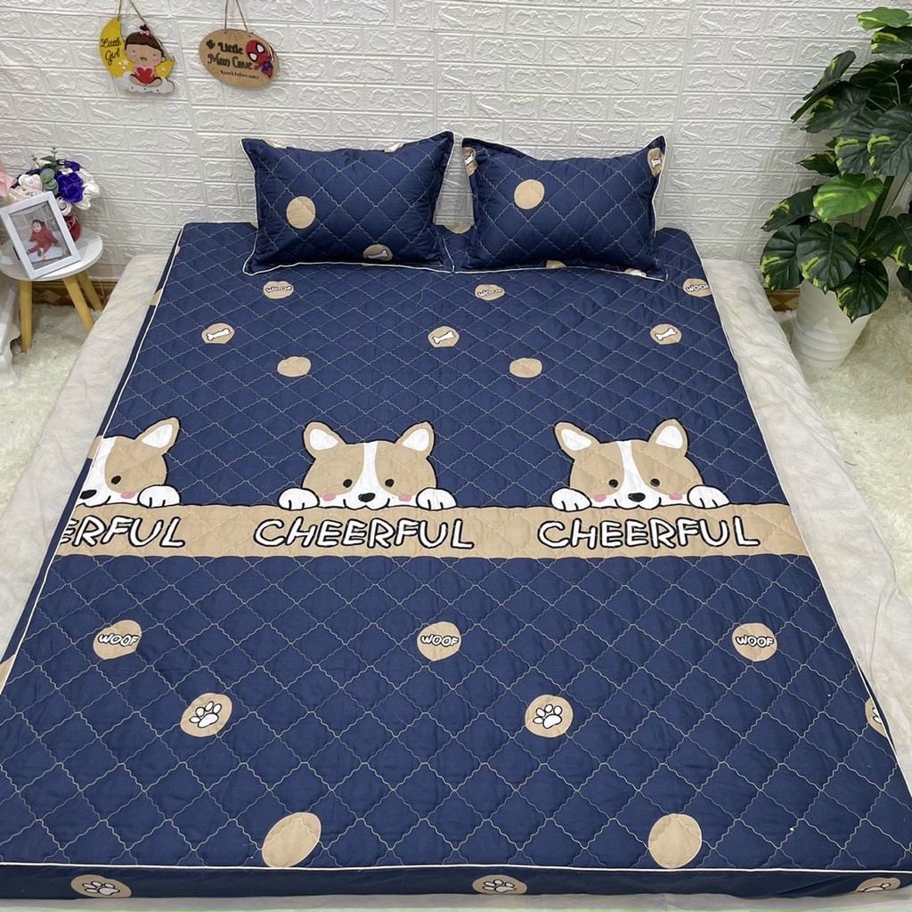 (Giá sỉ)  Ga Chun Trần Bông Kèm 2 Vỏ Gối Dày Dặn Coton Poly Đủ Cỡ - Mẫu Tuần lộc trắng - Đủ Kích Cỡ 1m6/1m8/2m2