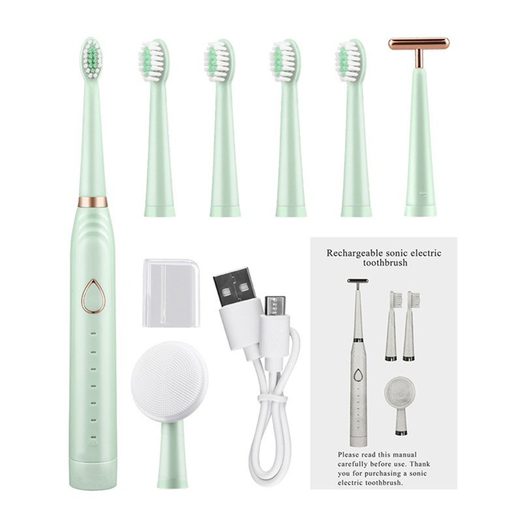 Bàn chải điện rung sóng âm Sonic Electric Toothbrush,máy mát xa 3 in 1 kiêm rửa mặt bản Plus 2022