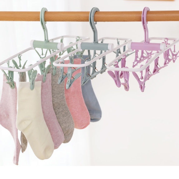 Móc treo quần áo gấp gọn 12 kẹp đa năng, móc treo tã lót, tất, đồ sơ sinh cho gia đình