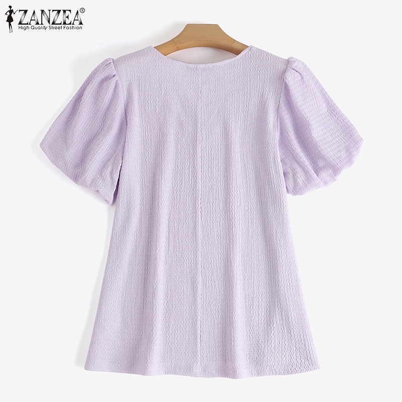 Áo ZANZEA tay phồng cổ chữ V thời trang dành cho nữ