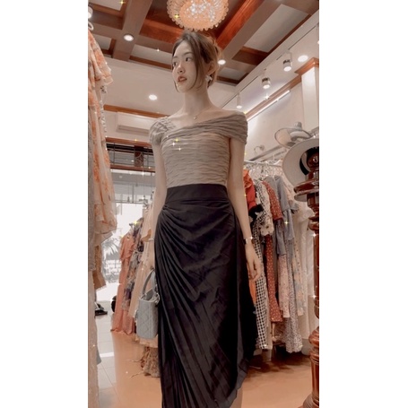 Áo xốp sóng lệch vai