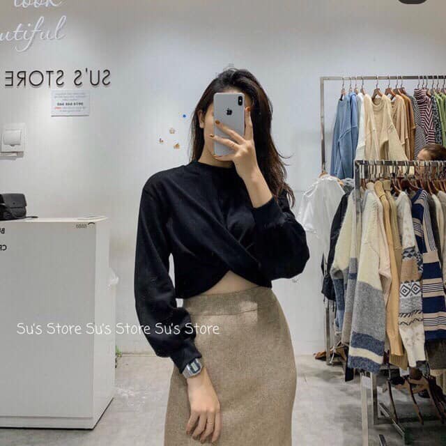 Áo croptop nữ tay dài, Áo Croptop Nữ Xoắn Eo [HÀNG CAO CẤP]