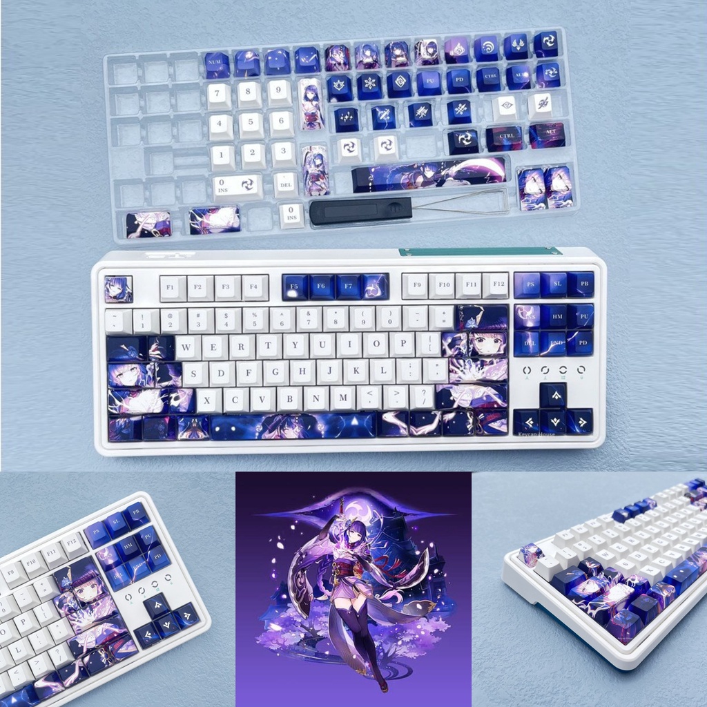 Keycap Genshin Impact nhân vật Raiden Shogun nhựa PBT, profile Cherry, in Dye Sub, 136 nút phù hợp các loại layout