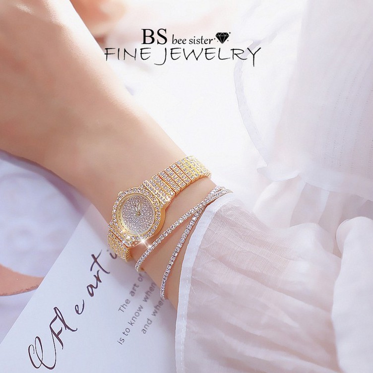 Đồng Hồ Nữ BS BEE SISTER BS152 Size 24mm Dây Kim Loại Full Đính Đá Sang Trọng - Tặng Kèm Hộp