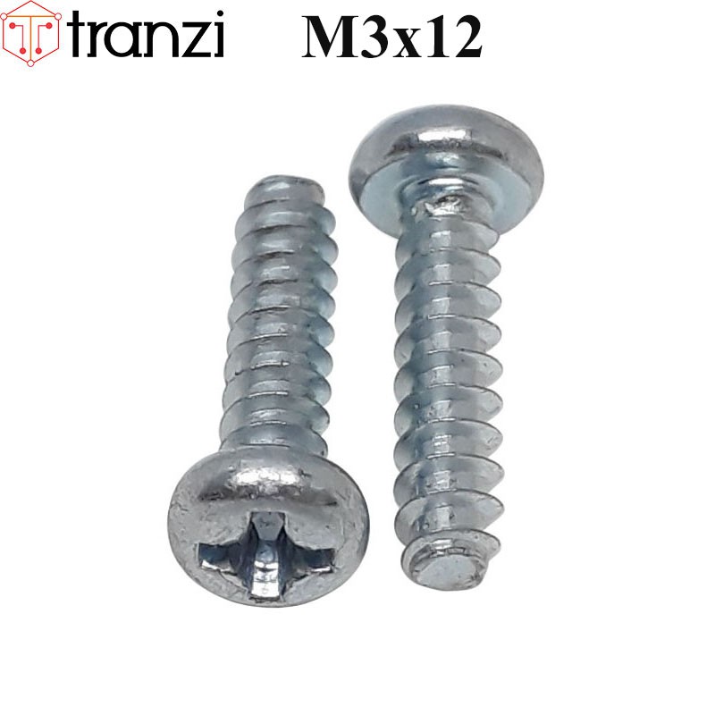 Vít bake đầu cầu ren thô mạ kẽm trắng PB M3x12 - túi 50 cái