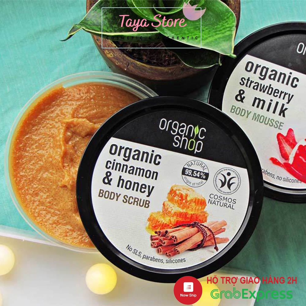Tẩy da chết body Organic Shop Hương Mật Ong Quế, Hoa Hồng và Cỏ Chanh Body Scrub 250ml Made in EU Estonia | BigBuy360 - bigbuy360.vn