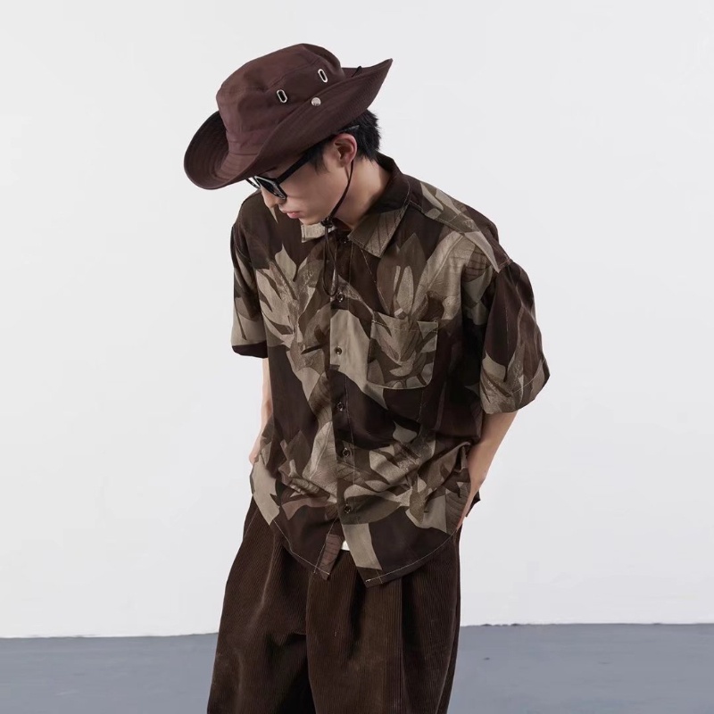 Áo Sơ Mi Tay Ngắn Dáng Rộng Họa Tiết Lá Thời Trang Mùa Hè Cho Nam Size M-3XL